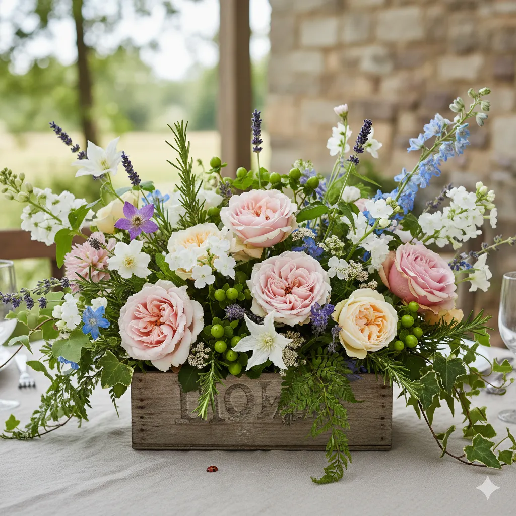 Garden-inspired centerpiece arrangement